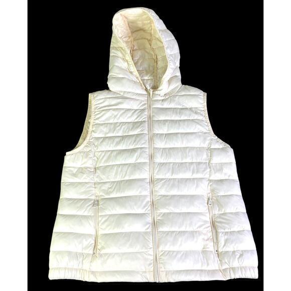 Copper Key Cream Vest Puff Quilted Hooded Jacket Women Size Large Zip Front - Picture 1 of 11